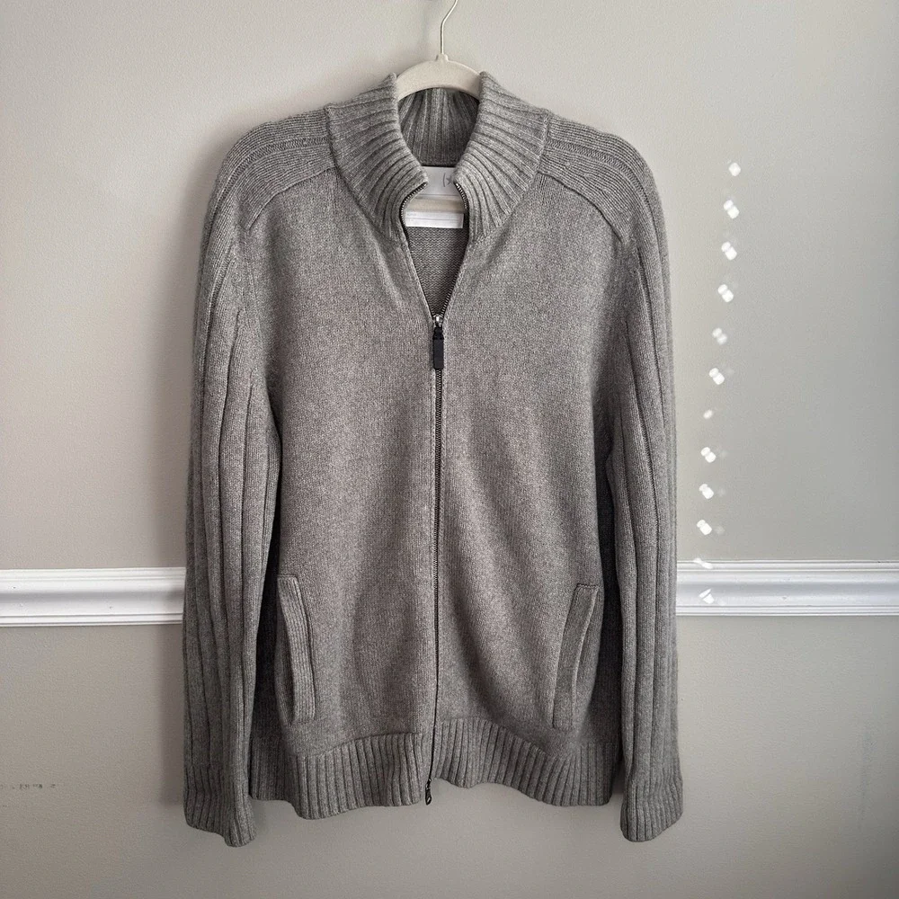 Banana Republic Men Cashmere Full Zip Sweater XL Mock Neck Ribbed Preppy Pockets
